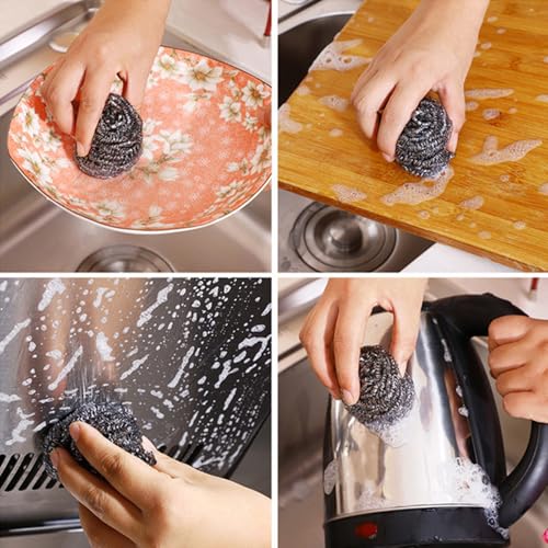 Image of 80 Pcs Stainless Steel Scrubber, 2.36 inch, Flexible Stainless Steel Cleaning Ball Multipurpose Utensil Scrubber Portable Dish Scrubbers Reusable for Kitchen Pot Pan, Dishes, Grills, and Cookware