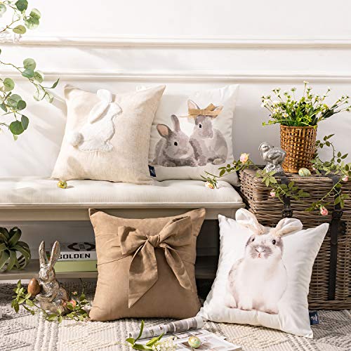 Phantoscope Pack Of 4 Happy Easter Throw Pillow Case Cushion Cover Wonderful Rabbits 18 X 18 Inches 45 X 45 Cm #TOP1