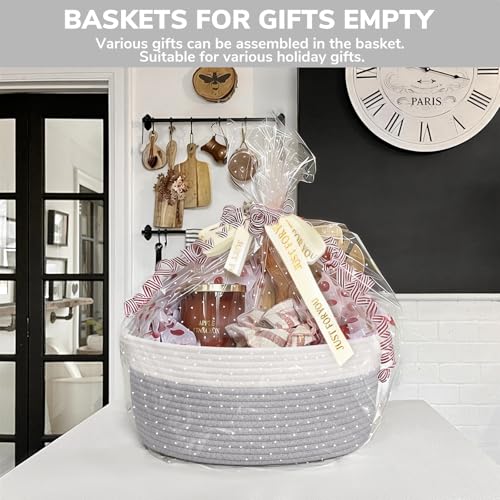 Image of CHICVITA Large Rope Gift Basket Empty with Bags & Ribbon to Fill, Grey