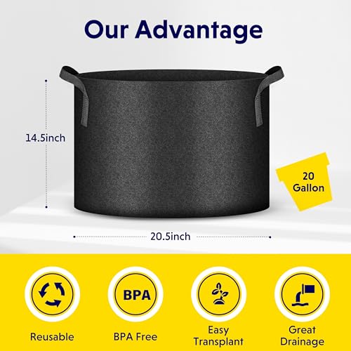 Contenedor de aireación iPower de 20 galones con asas para jardín negro pack de 5 7