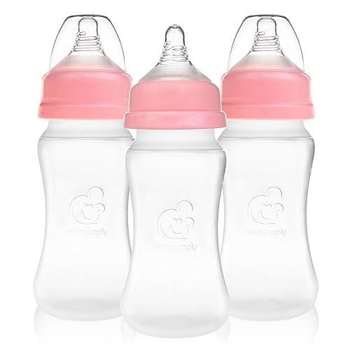 Miniatura 9 de Nenesupply Biberones de silicona para recién nacidos, biberones de alimentación de flujo lento para bebés amamantados, cuello ancho, 8 onzas,