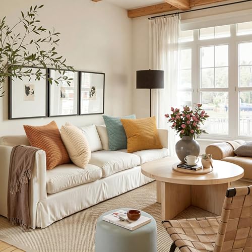 MIULEE Boho Farmhouse Decorative Pillow Covers 22x22 Inch Set of 4 Rustic Modern Fall Home Decor Couch Home Decor Couch Throw Pillows Summer Corduroy Pillowcases for Sofa Living Room Bed Orange/Teal