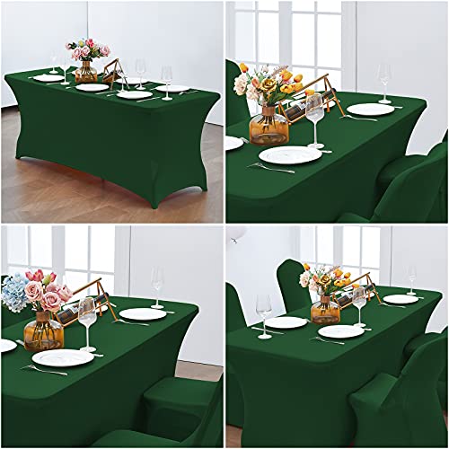 Image of CWK 8FT Waterproof Stretch Spandex Table Cover for Rectangular Tables - Elastic Fitted Tablecloth for Folding Tables,Wrinkle Resistant Table Cloth for Parties,Weddings,Banquets&Events(Blackish Green)