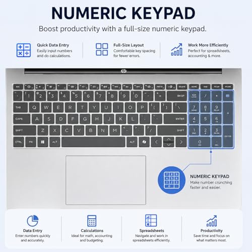 Image of HP 15.6 inch FHD IPS Touchscreen Laptop, Intel Core 7 150U, 16GB DDR5 RAM, 256GB SSD, 2026 Edition, Copilot Key, Wi-Fi 6, Numeric Keypad, Windows 11, Thin & Lightweight Laptop for Business & Students