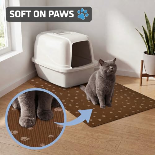 Image of Drymate XL Original Cat Litter Mat, Contains Mess from Box, Protects Floors, Urine-Proof, Machine Washable, Soft on Kitty Paws, Absorbent, Waterproof (USA Made, Recycled Content)(28 inchx36 inch)(BrownTanPaw)