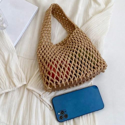 Crochet Beach Bag Shoulder Bag for Women, Cute Purse Tote Handbag for Travel Work Shopping Picnic Vacation Beach Accessories