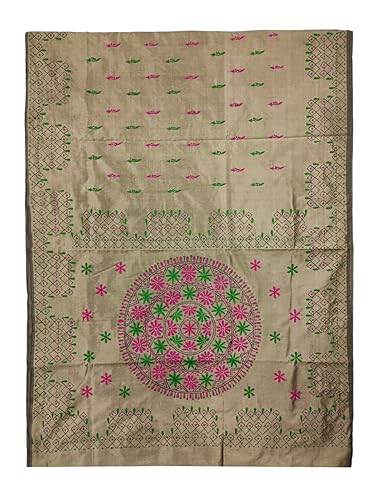 Image of Women's Hand Embroidered Cotton Silk Kantha Stitch Saree with Blouse Piece (J420824 TRAUPE)