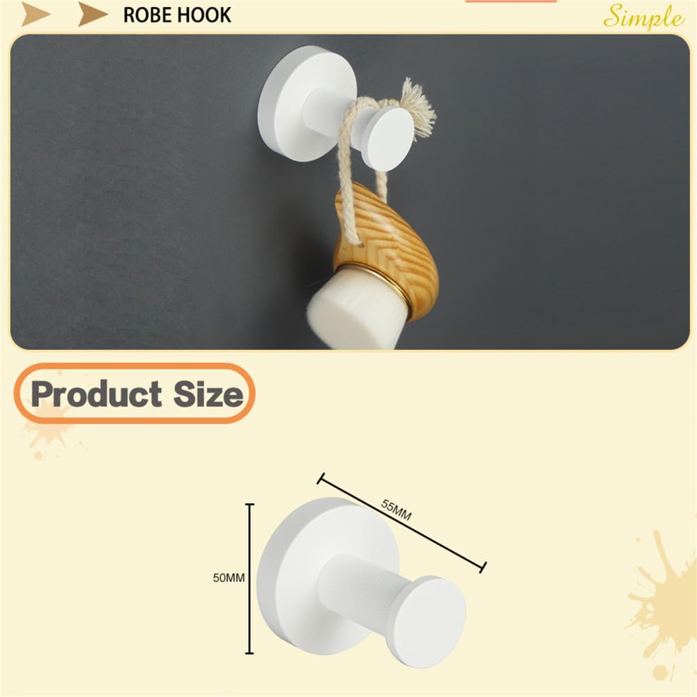 Türhaken Badezimmerhaken Kleiderhaken Handtuchring Bar Toilettenpapierhalter Taschentuchhalter Edelstahl Badezimmer Zubehör Set Weiß, 5 Stück Set, A(Color:2 Pcs Robe Hook)