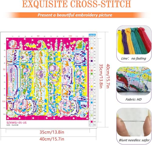 Image of KYOQFVN Cross Stitch Stamped Kit for Beginner - Halloween Cross Stitch - Skull Counted Cross Stitch Kits Embroidery Kit Arts and Crafts for Beginners 13.7x13.7 inch