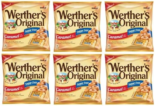 Werther's Original Sugar-Free Caramel Hard Candy Individually Wrapped With Omegapak Starlight Mints, Sugarless Fresh Keto Hard Candy, Bundle Of 6 Bags, 1.46 Oz. Each #TOP1