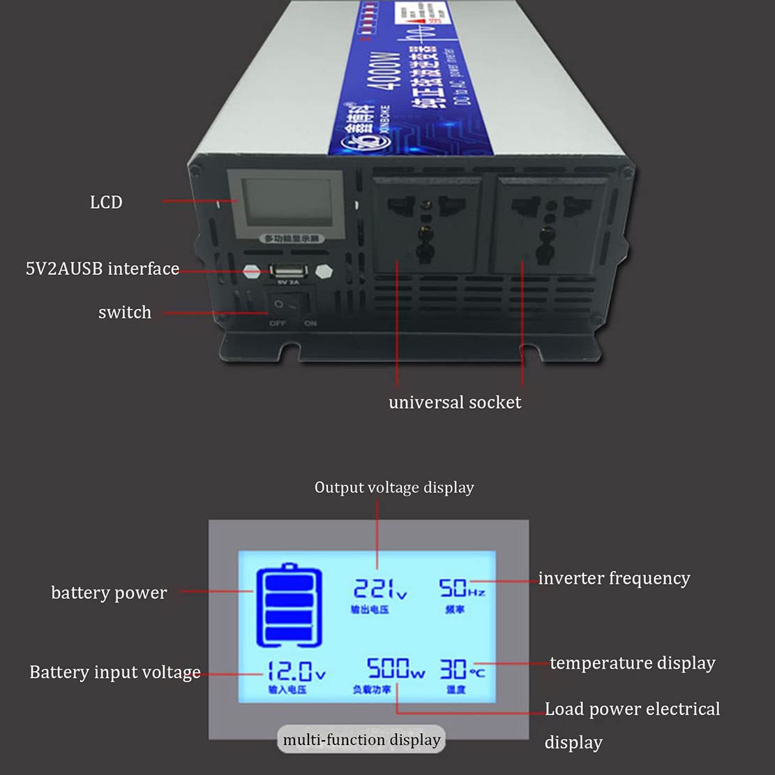 5000w/6000w/7000w Off-grid Czysta Fala Sinusoidalna Falownik 12v/24v/48v/60v/72v Do 230v Konwerter Samochodowy, Dla Rodziny, Kamperów, Sytuacji Awaryjnych,7000W-60Vto220V