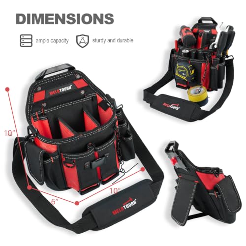Image of MELOTOUGH Professional Electrician Tool Pouch Bag with Shoulder Strap Tool Pouch with Belt Clip Quickly Attach and Release Tool Bag