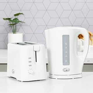 Quest Modern White Kettle & Toaster Set / 1.7L Capacity Kettle & 2 Slice Toaster/Spout Filter Kettle/Toaster with Variable Browning/Convenient Kitchen Essentials Set