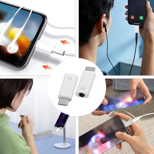 2 Stück USB C auf 3,5mm Audio Adapter, Typ C zu AUX Kopfhöreranschluss für iPhone 15/16 Samsung Galaxy S24/S23 Huawei iPad, Adapter USB C auf Klinke Kompakt und Tragbar, Typ C Audio Konverter Weiß