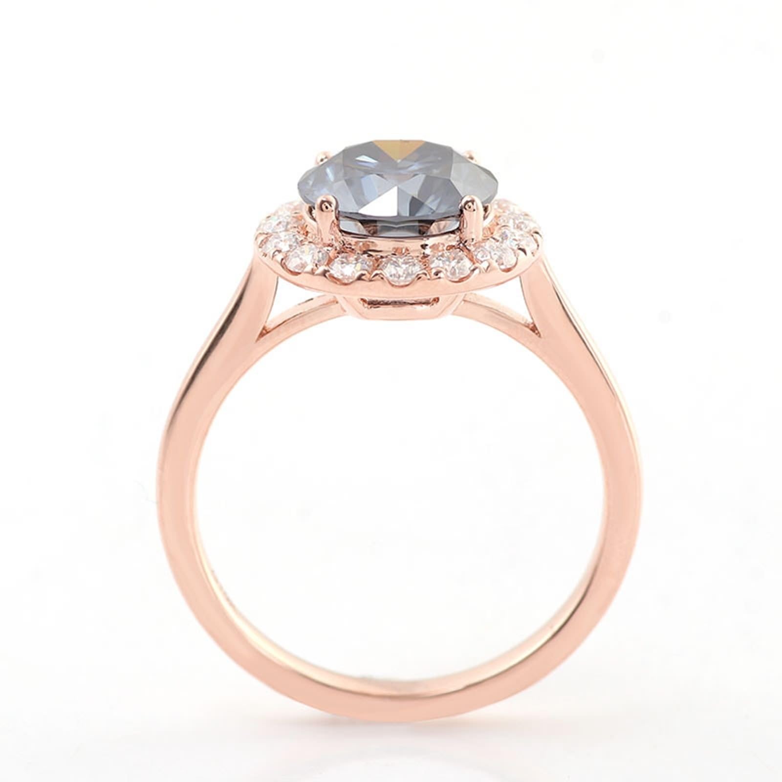 Moissanite Bague de Fiançailles Bague Dee Rose 9 Carats Rond avec Moissanite Grise Taille Mère pour Sœur Noël Bijoux