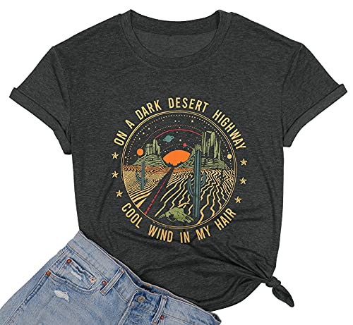 TAOHONG Adventure Shirts Women Retro Desert Highway T-Shirt Funny Nature Graphic Tee Casual Short Sleeve Tee Tops
