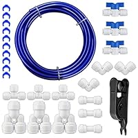 HUAZIZ 10 Meter Navy blau Universal Anschluss-Set, RO Water Filter Fitting für 1/4 Zoll Schlauch, Kühlschrankschlauch, Wasserschlauch (Y + T + I + L Typ + Absperrventil)