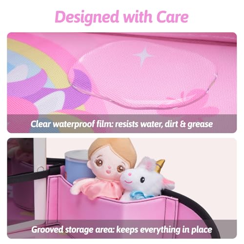 Image of OUOZZZ Kids Travel Tray for Car, Girl's Safety Seat Table | Weight-Relief Strap, Non-Skid Silicone Base, Waterproof Dining /Craft Mat, Carseat /Airplane Lap Desk