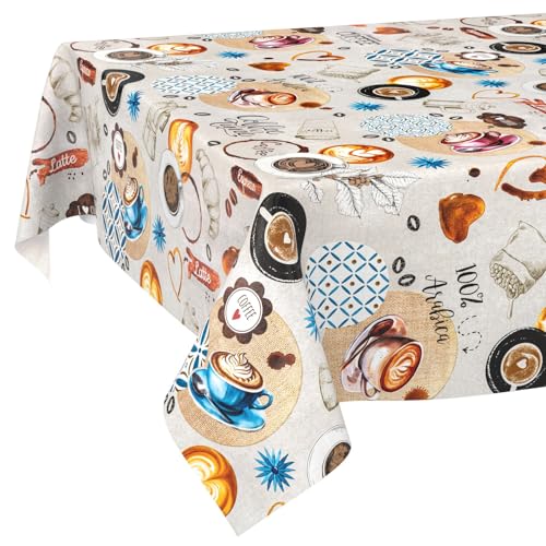 ANRO Mantel de hule encerado para mesa de jardín, lavable, impermeable, 180 x 140 cm, borde de corte, color café
