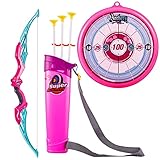 S TOY HOUSE Kids Bow & Arrow Toy, Boys and Girls Basic Archery Set Outdoor Hunting Game with 3 Suction Cup Arrows, Target & Quiver (Pink)