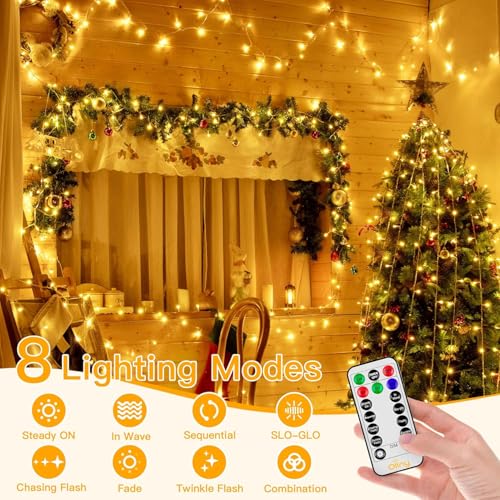 Ollny Christmas Lights Outdoor 400LED 131FT, Warm White Fairy Lights with Remote 3 Timer, Plug in 8 Modes String Lights for Bedroom Indoor Outside House Party Xmas Decorations - Image 4