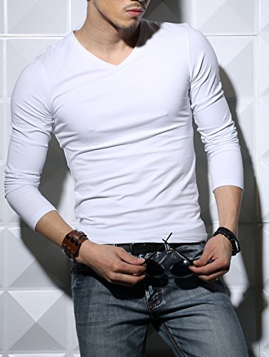 Sunshine Code Men's Seamless V-Neck Slim Fit Long Sleeve T-Shirt Undershirt Base Layer Top for Muscular Build3