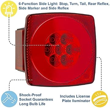 مصباح خلفي مركب HALO LED من Lumitronics مقاس أقل من 80 بوصة مع مصباح ترخيص - توقف، انعطاف، ذيل، انعكاس خلفي، علامة جانبية، انعكاس جانبي