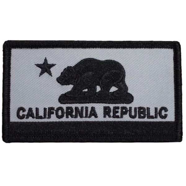 California Flag Patch - Gray with Black Border Ca Republic Embroidered