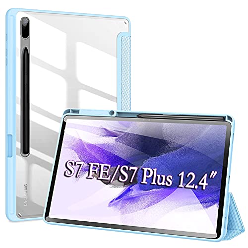 Funda para Samsung Galaxy Tab S7 FE /S7+/S7 Plus 12,4 Pulgadas,Estuche liviano de Tres Pliegues con portalápices,Delgado Transparente Back PC...