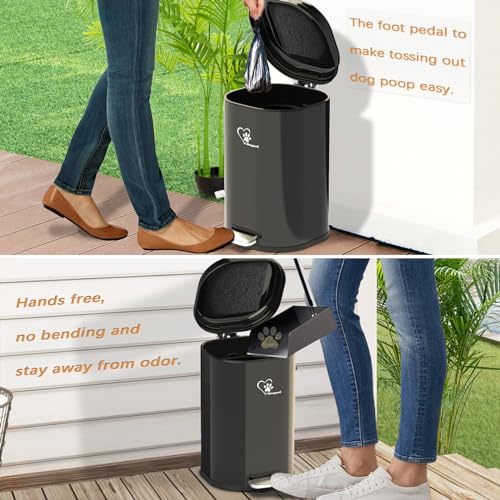 Image of Dog Poop Trash Can Outsides, 18L /4.76 Gal Portable Waste Bin with Lid and Removable Inner Odor Control for Indoor Outdoor Dog Waste Station for Bathroom &Kitchen -45 Waste Bags (Black-01)