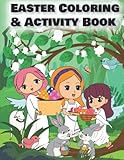 Easter Coloring & Activity Book: Happy Cute Kawaii Angels, Bunny, Eggs in Baskets, Word Search, Scrambles, Dot-to-dot, Puzzles & Mazes for kids 4-8 & Teens Art Therapy