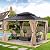 StarEcho 10'x12' Wooden Hardtop Gazebo,Wood Heavy Duty Solid Cedar Gazebos Whit Mosquito Netting and Waterproof Curtains,Outdoor Metal Canopy for Backyard Yardistry Deck Patio Grey