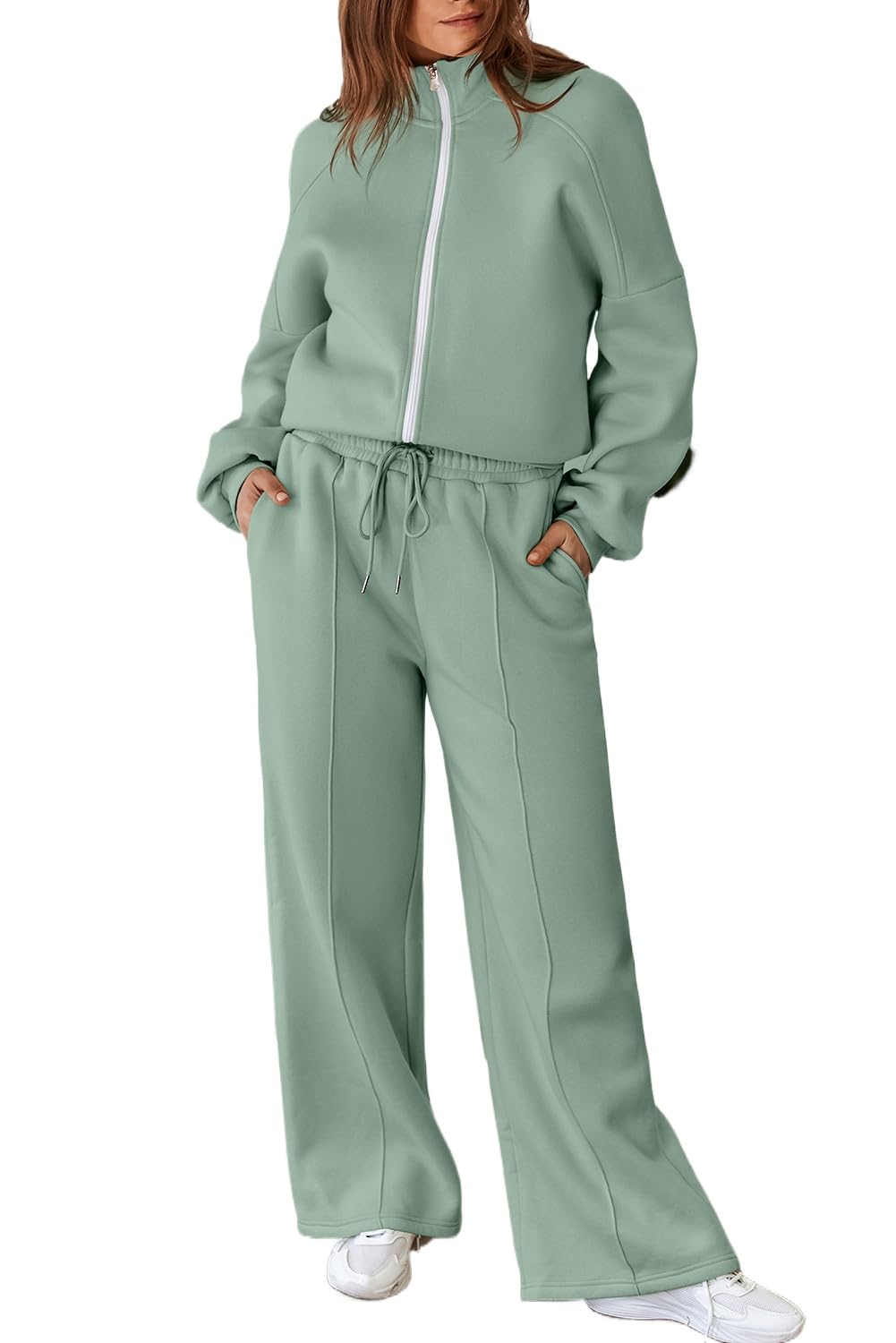 Clearly Aqua Active 2-Piece Set Drop Shoulder Zip Up Jacket Drawstring Pants