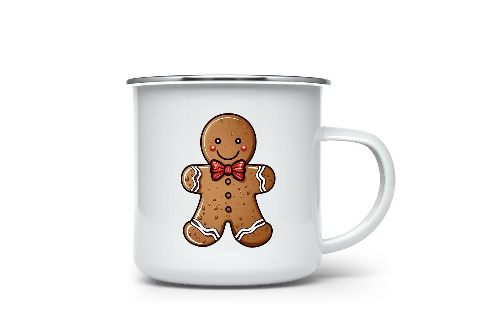 MAXIKIWI - Durable Enamel Coffee or Tea Camping Mug for Indoor Outdoor Use - Gingerbread Man - 350ml