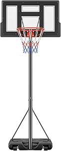 Sweetcrispy Portable Basketball Hoop Outdoor 6.1-10FT Adjustable Height, 44 Inch Shatterproof Backboard/Shock Absorbent Rim, Fillable Base, 2 Wheels for Backyard/Driveway
