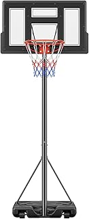 Sweetcrispy Portable Basketball Hoop Outdoor 6.1-10FT Adjustable Height, 44 Inch Shatterproof Backboard/Shock Absorbent Rim, Fillable Base, 2 Wheels for Backyard/Driveway