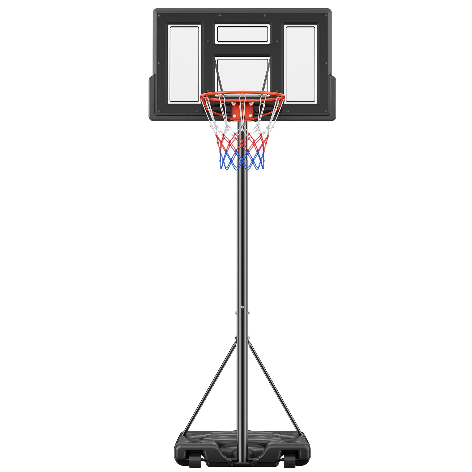 Sweetcrispy Portable Basketball Hoop Outdoor 6.1-10FT Adjustable Height, 44 Inch Shatterproof Backboard/Shock Absorbent Rim, Fillable Base, 2 Wheels for Backyard/Driveway