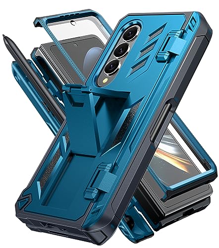 ZKRO for Samsung Galaxy Z-Fold-4 Case: Military Grade Hinge Protection S-Pen Holder Heavy Duty Shockproof 360 Full-Body Protective Phone Cover with Kickstand for Galaxy ZFold 4 5G 2022 (Blue)