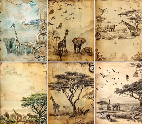 Papel de arroz africano Savannah, 20 x 26,5 cm (6 hojas) – 6 papeles de decoupage para collage, medios mixtos, fabricación de tarjetas y manualidades, decoupage por CRAFT KREATIVELY