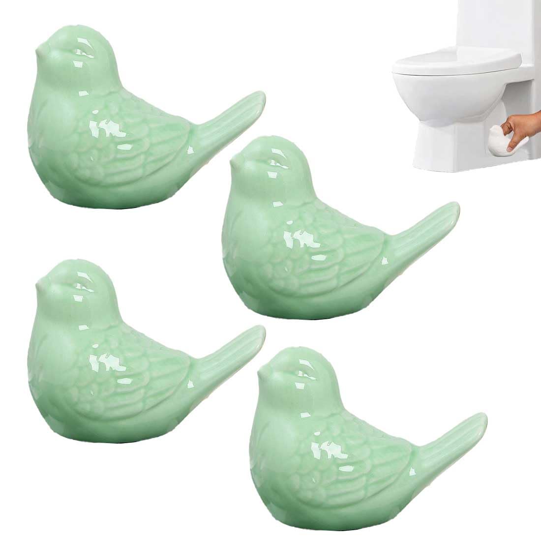 Generic 4-Pack Bird Design Toilet Bolt Caps - Decorative Porcelain Covers for Toilet Bowl Screws, Easy Installation (Green)
