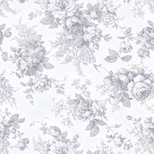 lenify Grey Floral Peel and Stick Wallpaper Vintage Paper 17in x196in