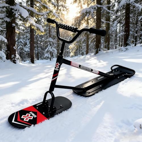 Trottinette des Neiges Adulte à Deux Planches, Luge Extérieure, Skis de Neige, Motoneige Charge 150 kg & Direction 360°, Planche à Neige Portable pour...