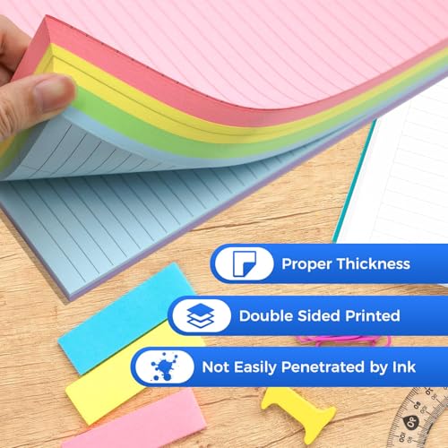 200 Sheets Loose Leaf Binder Paper, Colorful Wide Ruled Paper, 3-Hole Punched Notebook Paper for School Office, 8\" x 10.5”