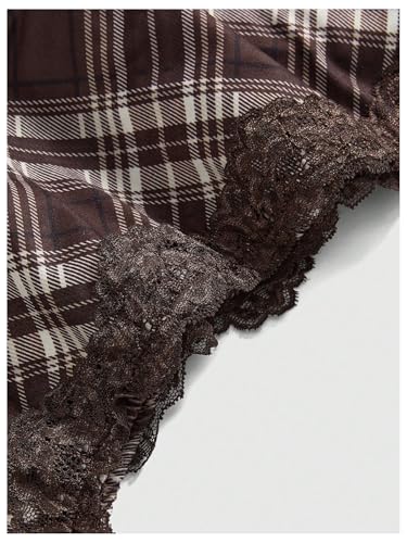 GORGLITTER Women's Gingham Ruffle Skirts Lace Mesh Drawstring Ruched Layered Y2K Mini Skirt3