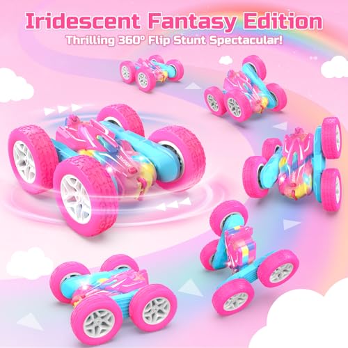 DEERC Pink Remote Control Car for kids Toys with Colorful Light Rechargeable Driving RC Stunt Cars - Image 2