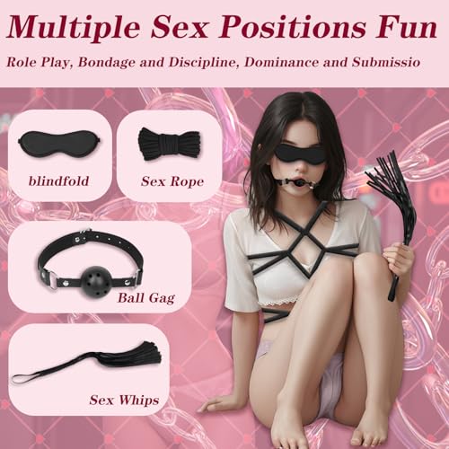 Image of BDSM Bondage Kit Sex Toys 8 Pcs Sex Bondage Set for Beginners Ball Gag Bondage Rope BDSM Kit for Couples (Pink, 8PCS)