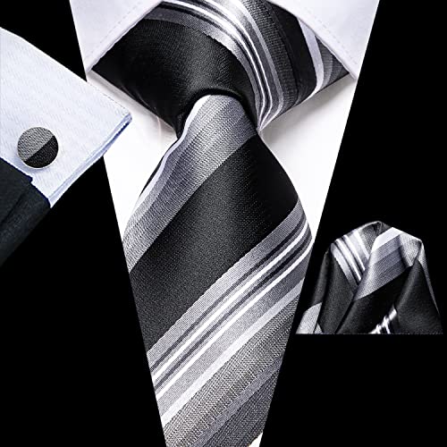 Image of Hi-Tie Men's Tie Sets Silk Paisley Striped Necktie Pocket Square Cuff-links Sets Wedding Business Holiday