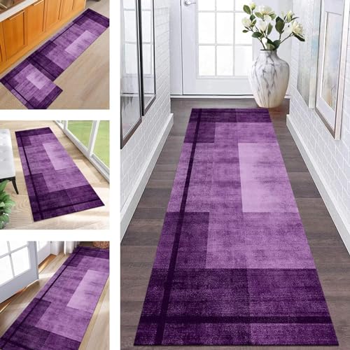 Alfombra de pasillo lavable y antideslizante, color morado, 120 x 180 cm, para interiores, cocina, sala de estar, dormitorio, entrada, entrada, pasillo, decoración de pasillo, lavandería, pasillo