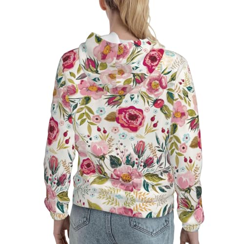 Sweat à capuche femme imprimé floral et pull graphique ajusté doux - 4