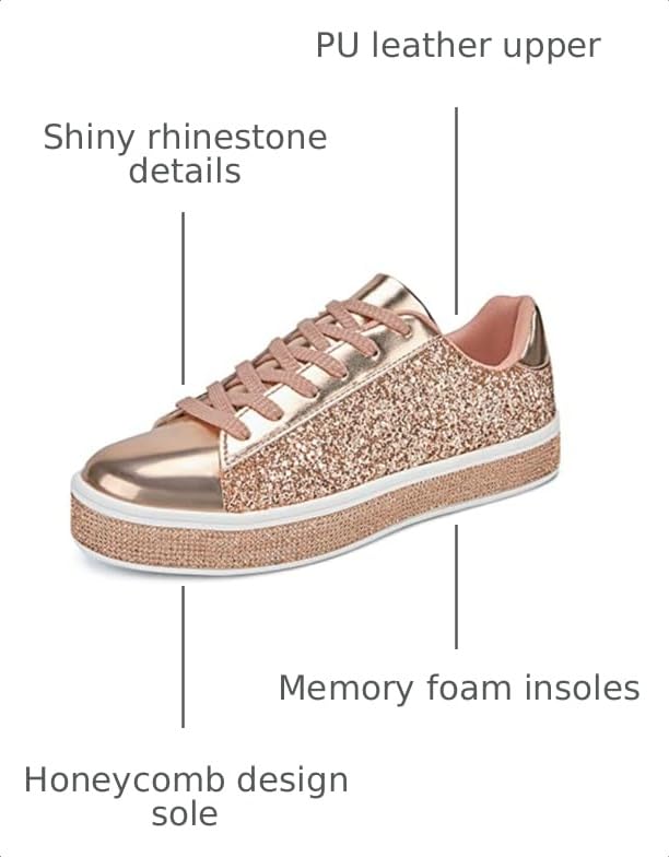 Image of UUBARIS Women's Glitter Tennis Sneakers Neon Dressy Sparkly Sneakers Rhinestone Bling Wedding Bridal Shoes Shiny Sequin Shoes